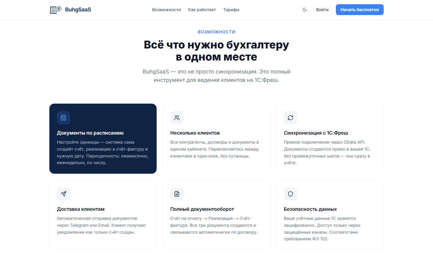 Сервис автосчетов: документы по расписанию, синхронизация с 1С:Фреш и доставка клиентам